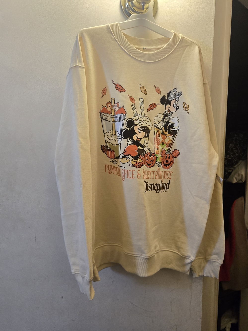 Disney Cream Pumpkin Spice Crewneck with Mickey & Minnie Fall Graphic
